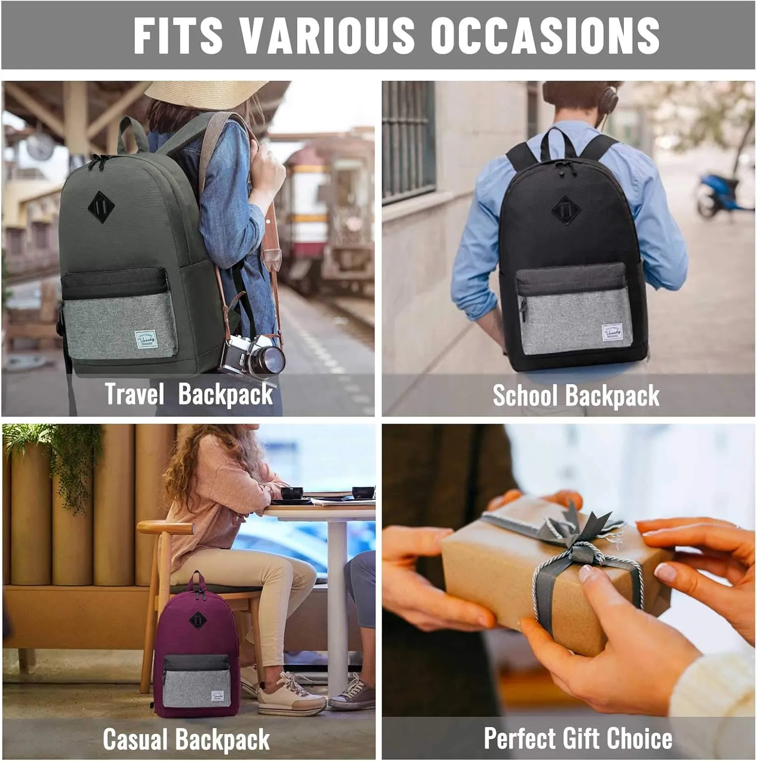 Backpack for Men Women,VASCHY Water-Resistant School Backpack Bookbag Schoolbag Casual Daypack Work Burgundy