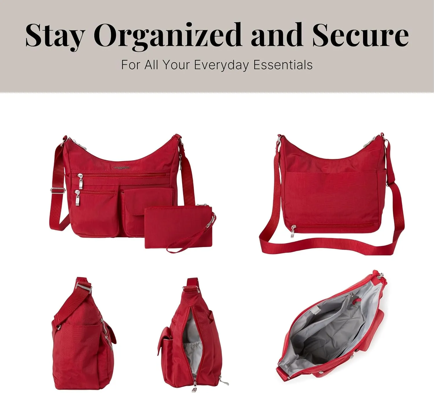 Baggallini Everywhere Bagg Crossbody Women 11x9 Lightweight Nylon Hobo Water-Resistant Travel Bag W/RFID