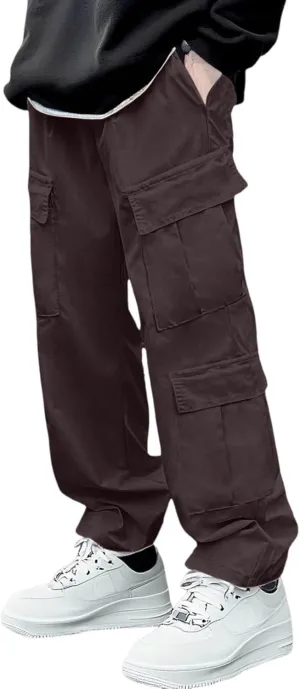 Baggy Cargo Pants Men Multi Pockets Elastic Waist Workout Travel Pants Drawstring Relaxed Fit Work Tactical Trousers
