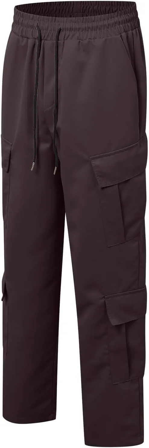 Baggy Cargo Pants Men Multi Pockets Elastic Waist Workout Travel Pants Drawstring Relaxed Fit Work Tactical Trousers