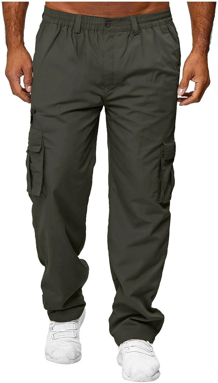 Baggy Cargo Pants MenMultiple Pockets Y2K PantsElastic Waist Cargo Pants Slim Fit Casual Trousers