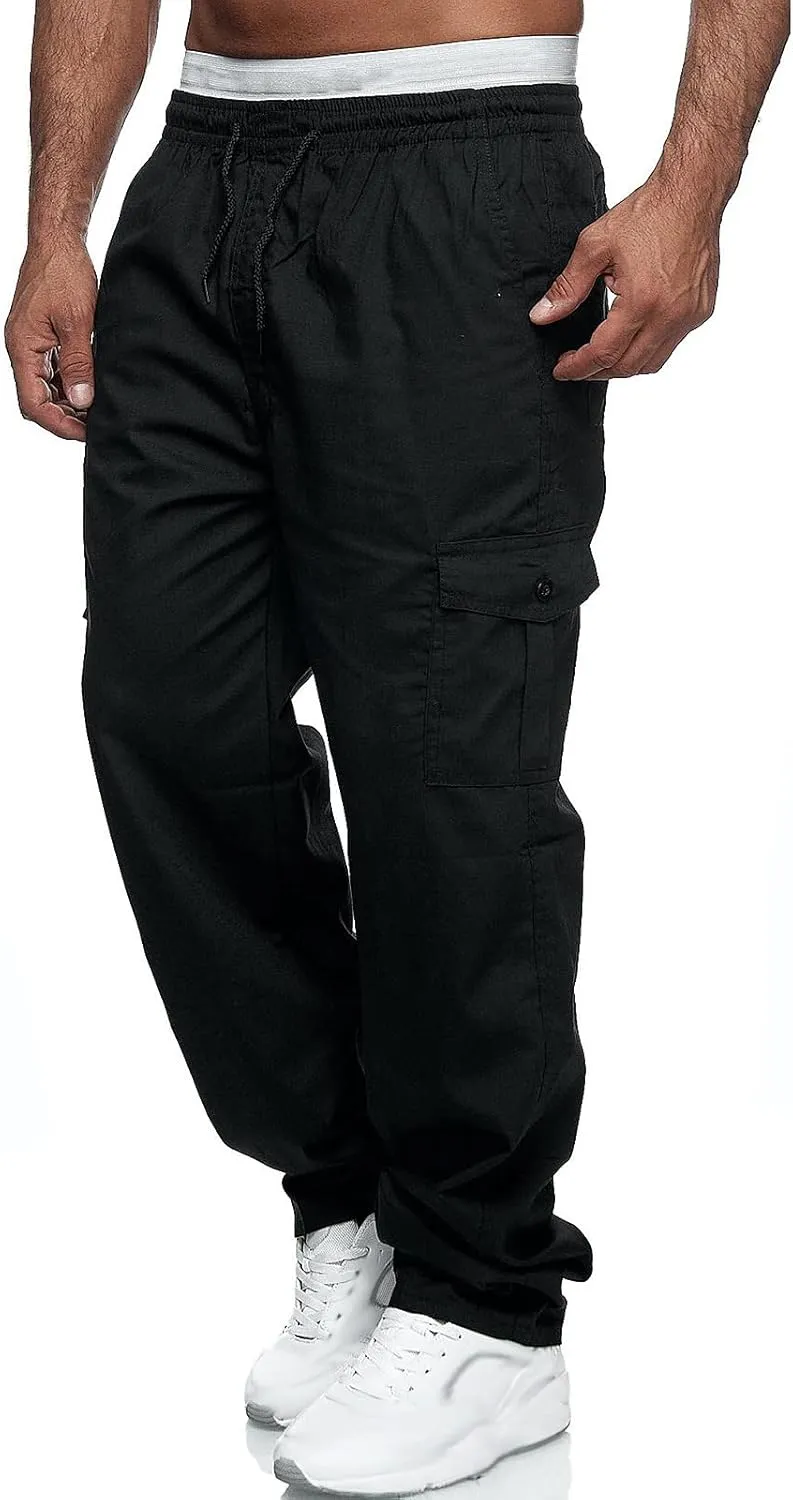 Baggy Cargo Pants MenMultiple Pockets Y2K PantsElastic Waist Cargo Pants Slim Fit Casual Trousers
