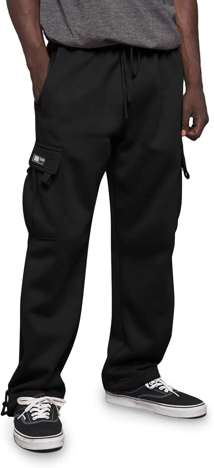Baggy Sweatpants Men Heavyweight Fleece Cargo Club Sweat Pants Stretch Elastic Waist Drawstring Jogger Workout Trousers