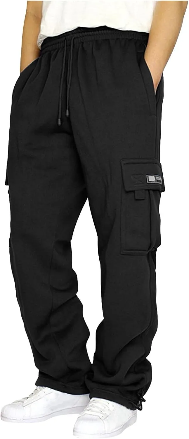 Baggy Sweatpants Men Heavyweight Fleece Cargo Club Sweat Pants Stretch Elastic Waist Drawstring Jogger Workout Trousers