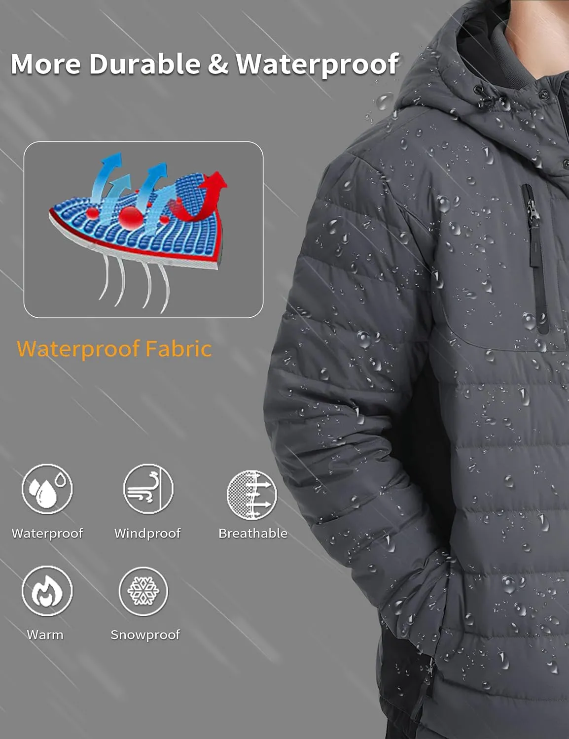 Bakery Men's Puffer Jacket Lightweight Water Resistant Hooded Down Jacket Insulated Winter Warm Coat