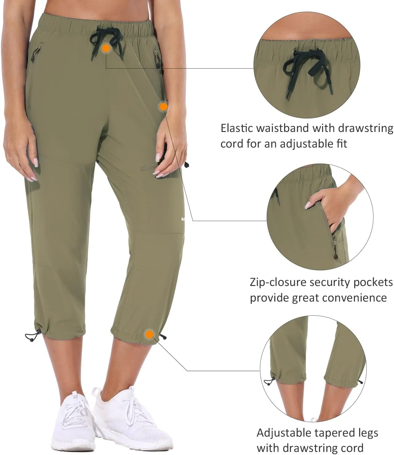 baleaf Women's Hiking Cargo Capris Outdoor Lightweight Water Resistant Pants UPF 50 Zipper Pockets