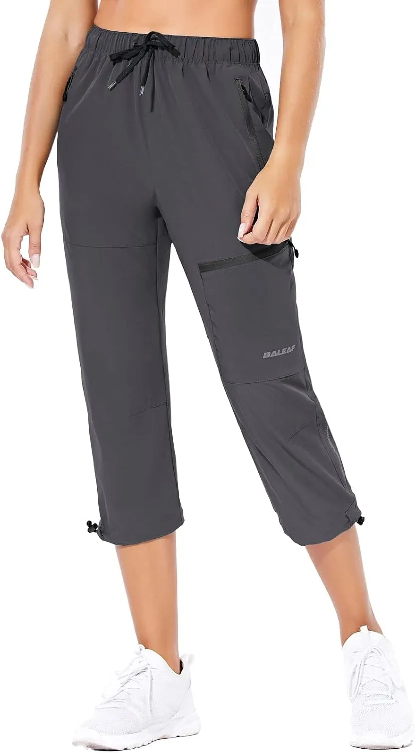 baleaf Women's Hiking Cargo Capris Outdoor Lightweight Water Resistant Pants UPF 50 Zipper Pockets