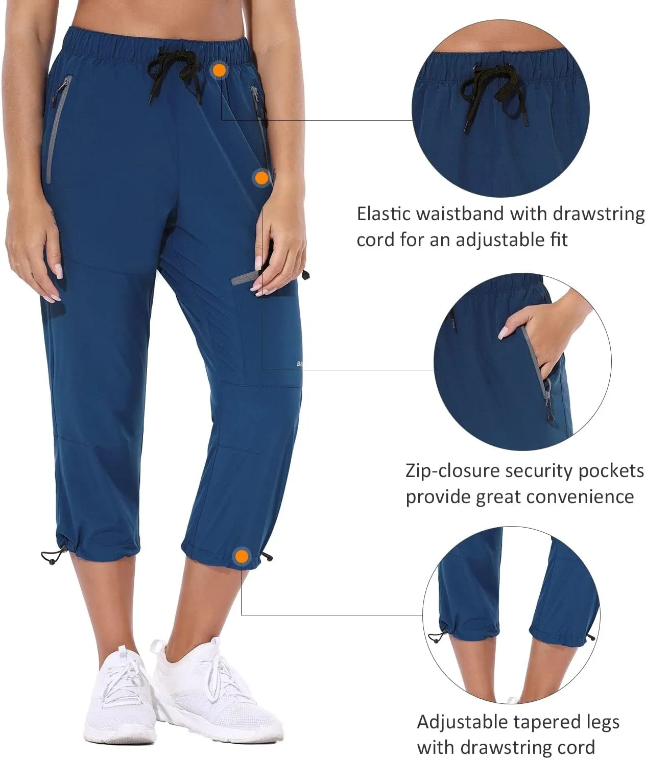 baleaf Women's Hiking Cargo Capris Outdoor Lightweight Water Resistant Pants UPF 50 Zipper Pockets