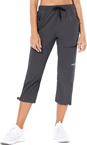 baleaf Women's Hiking Cargo Capris Outdoor Lightweight Water Resistant Pants UPF 50 Zipper Pockets