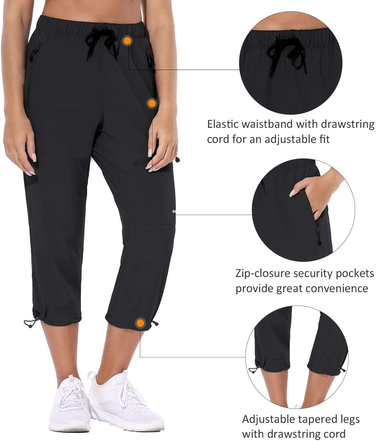 baleaf Women's Hiking Cargo Capris Outdoor Lightweight Water Resistant Pants UPF 50 Zipper Pockets