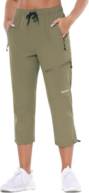 baleaf Women's Hiking Cargo Capris Outdoor Lightweight Water Resistant Pants UPF 50 Zipper Pockets