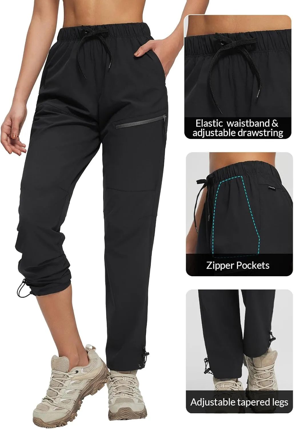 baleaf Women's Hiking Pants Quick Dry Lightweight Water Resistant Elastic Waist Cargo Pants