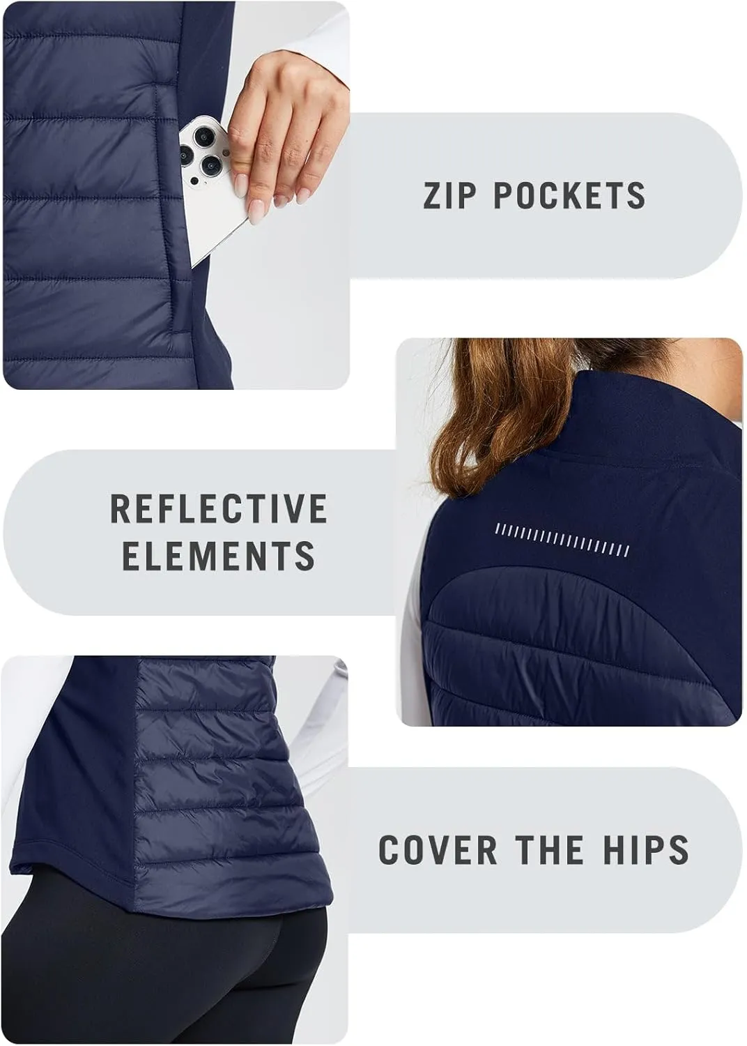 baleaf Women's Lightweight Warm Puffer Vest Running Winter Hybrid Sleeveless Quilted Water Resistant Jacket