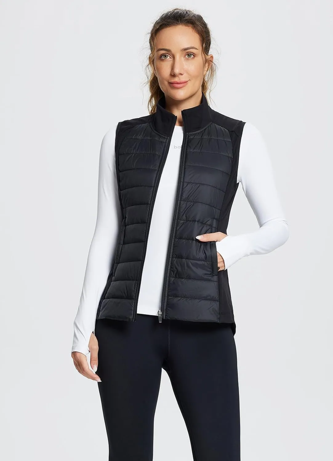 baleaf Women's Lightweight Warm Puffer Vest Running Winter Hybrid Sleeveless Quilted Water Resistant Jacket