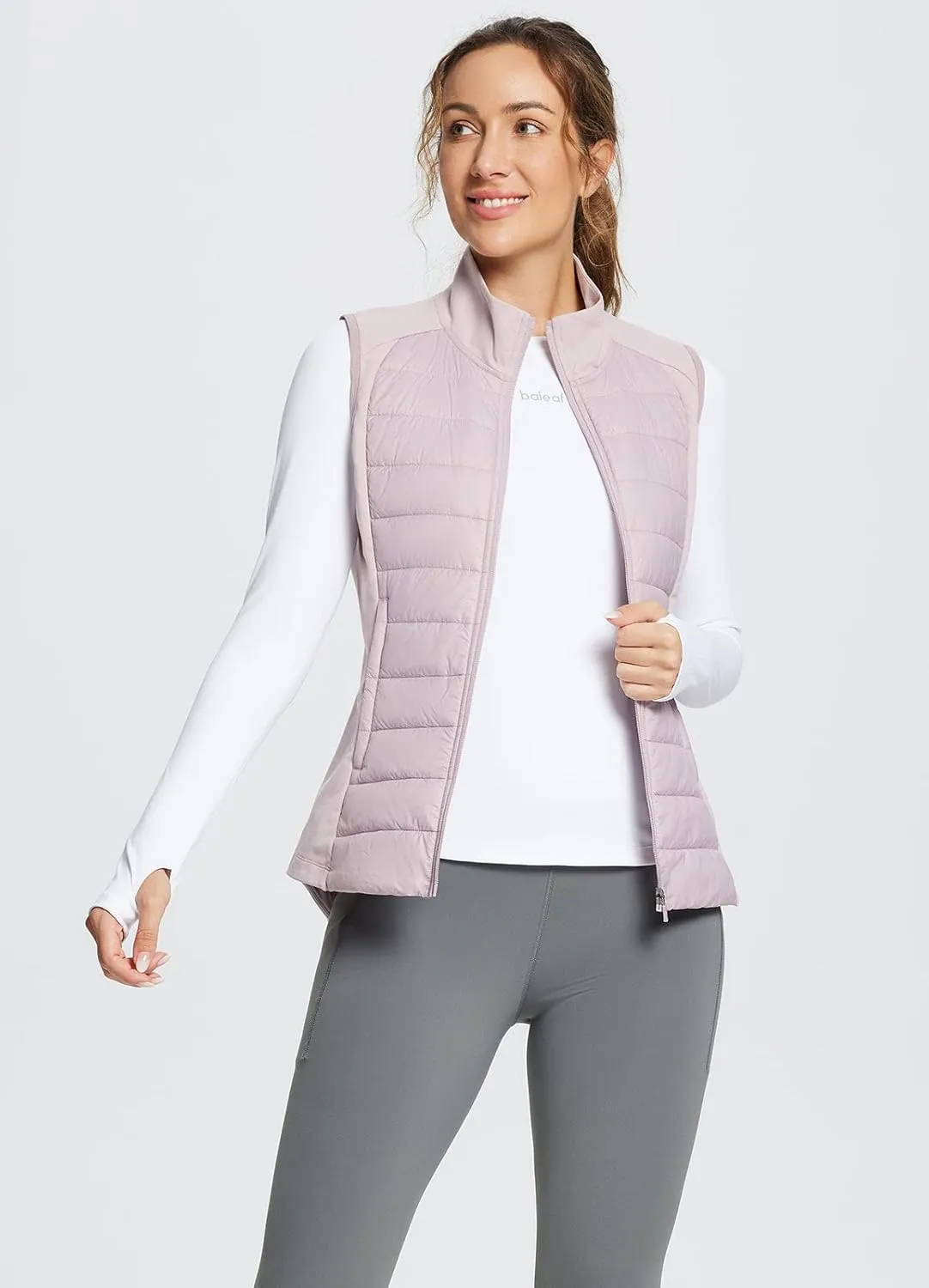 baleaf Women's Lightweight Warm Puffer Vest Running Winter Hybrid Sleeveless Quilted Water Resistant Jacket