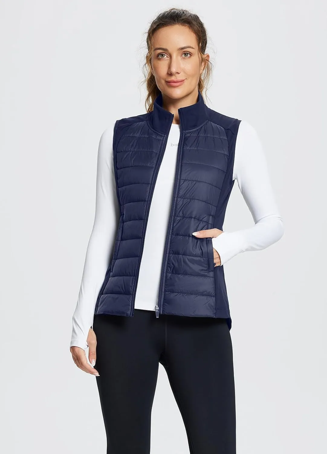 baleaf Women's Lightweight Warm Puffer Vest Running Winter Hybrid Sleeveless Quilted Water Resistant Jacket