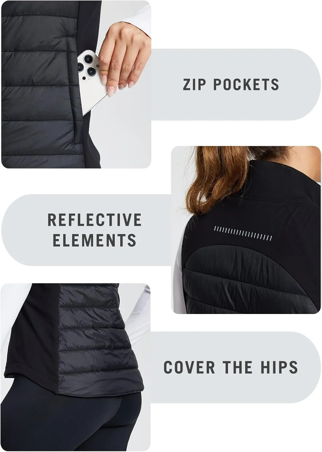 baleaf Women's Lightweight Warm Puffer Vest Running Winter Hybrid Sleeveless Quilted Water Resistant Jacket