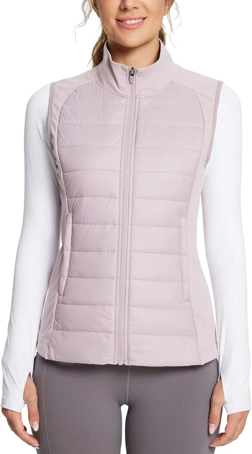 baleaf Women's Lightweight Warm Puffer Vest Running Winter Hybrid Sleeveless Quilted Water Resistant Jacket