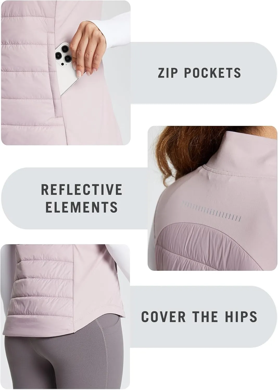 baleaf Women's Lightweight Warm Puffer Vest Running Winter Hybrid Sleeveless Quilted Water Resistant Jacket
