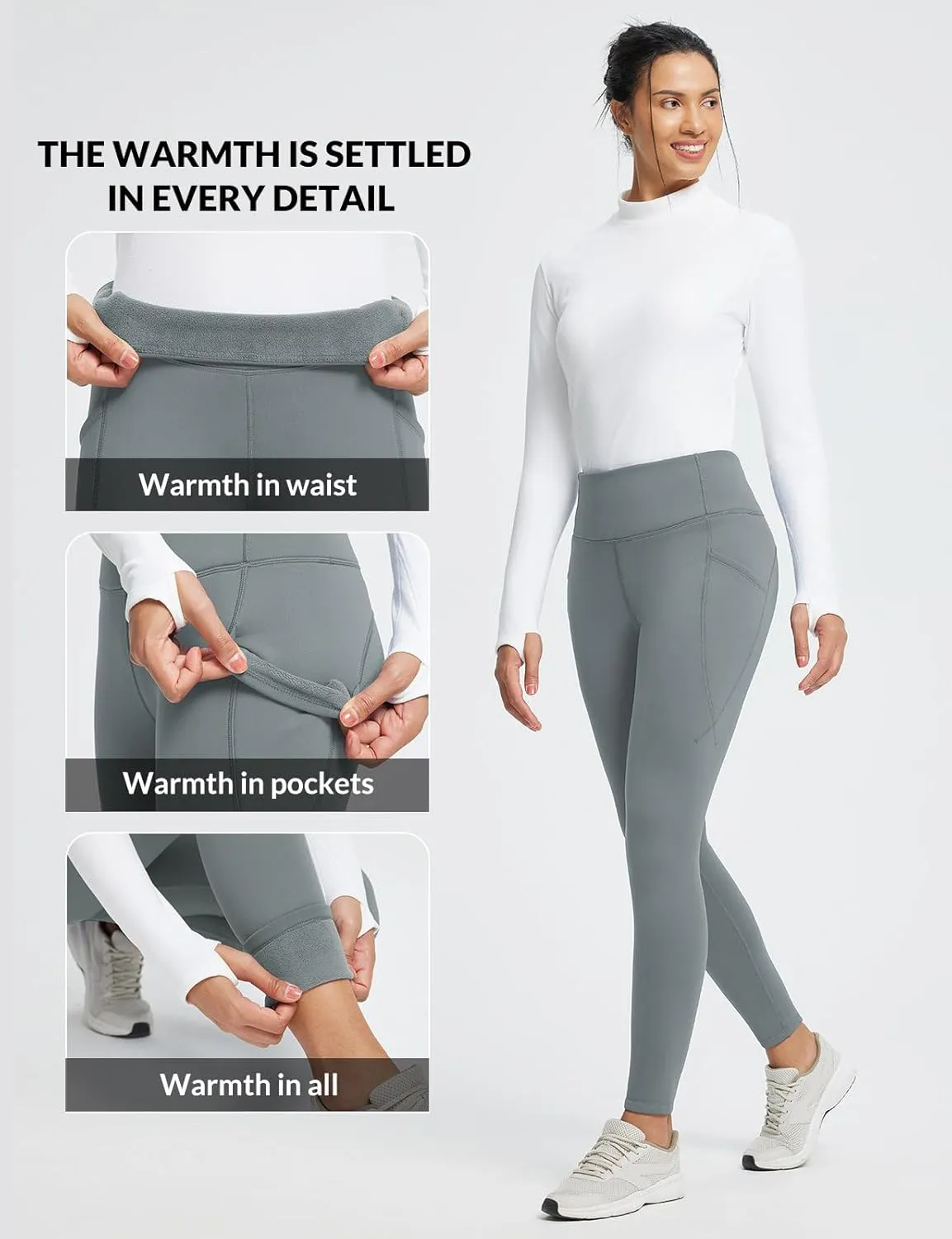 baleaf Women's Thick Fleece Lined Leggings Winter Warm Thermal High Waisted Tummy Control Snow Ski Pants