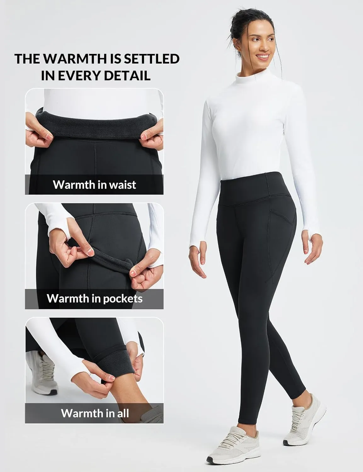 baleaf Women's Thick Fleece Lined Leggings Winter Warm Thermal High Waisted Tummy Control Snow Ski Pants