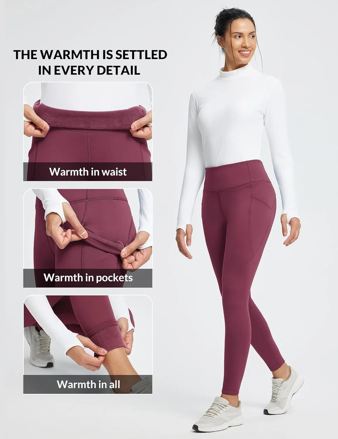 baleaf Women's Thick Fleece Lined Leggings Winter Warm Thermal High Waisted Tummy Control Snow Ski Pants