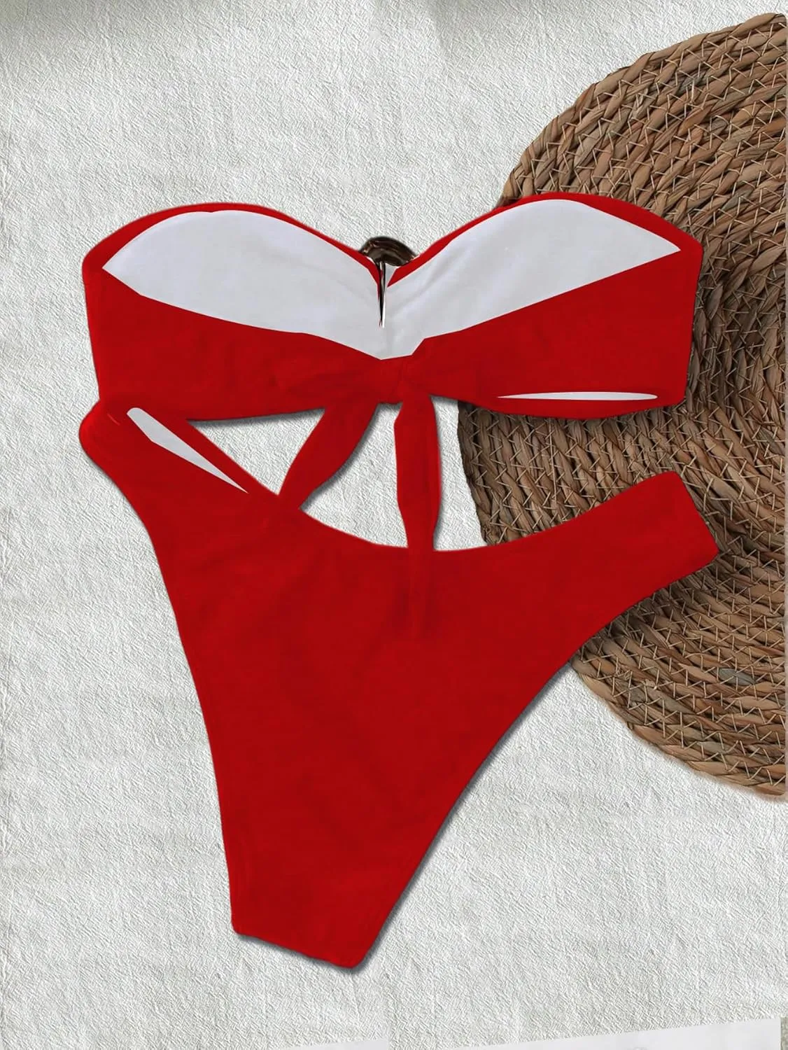 Bandeau Bikini Set Womens Self-Tie Back Swimsuit 2 Piece Cheeky High Cut Swimwear