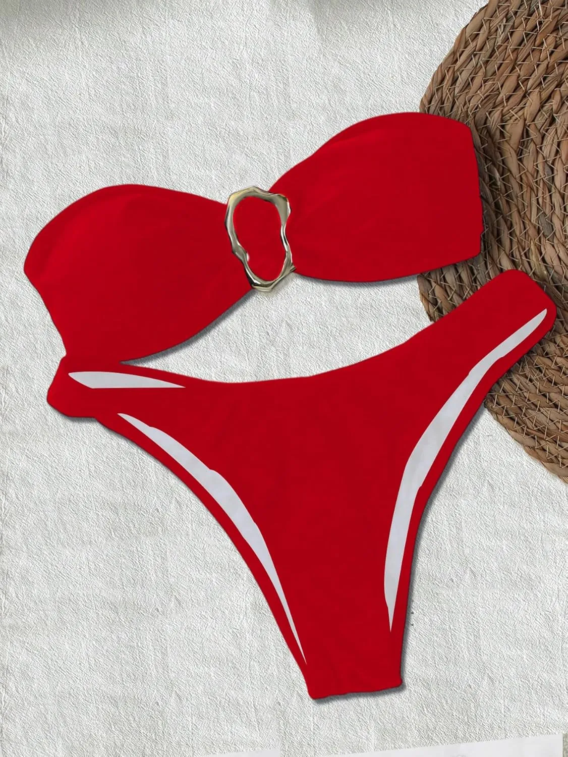 Bandeau Bikini Set Womens Self-Tie Back Swimsuit 2 Piece Cheeky High Cut Swimwear