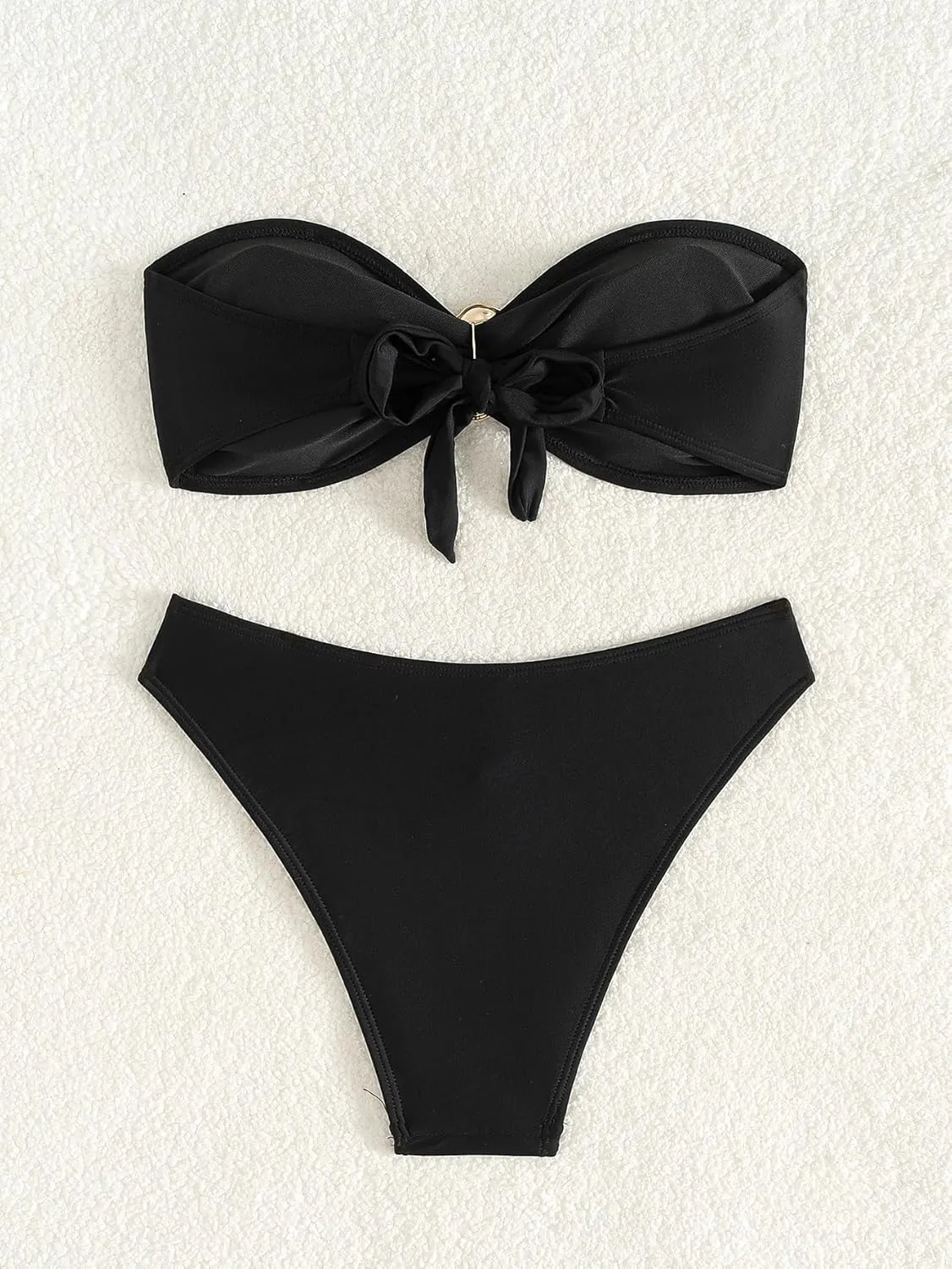 Bandeau Bikini Set Womens Self-Tie Back Swimsuit 2 Piece Cheeky High Cut Swimwear