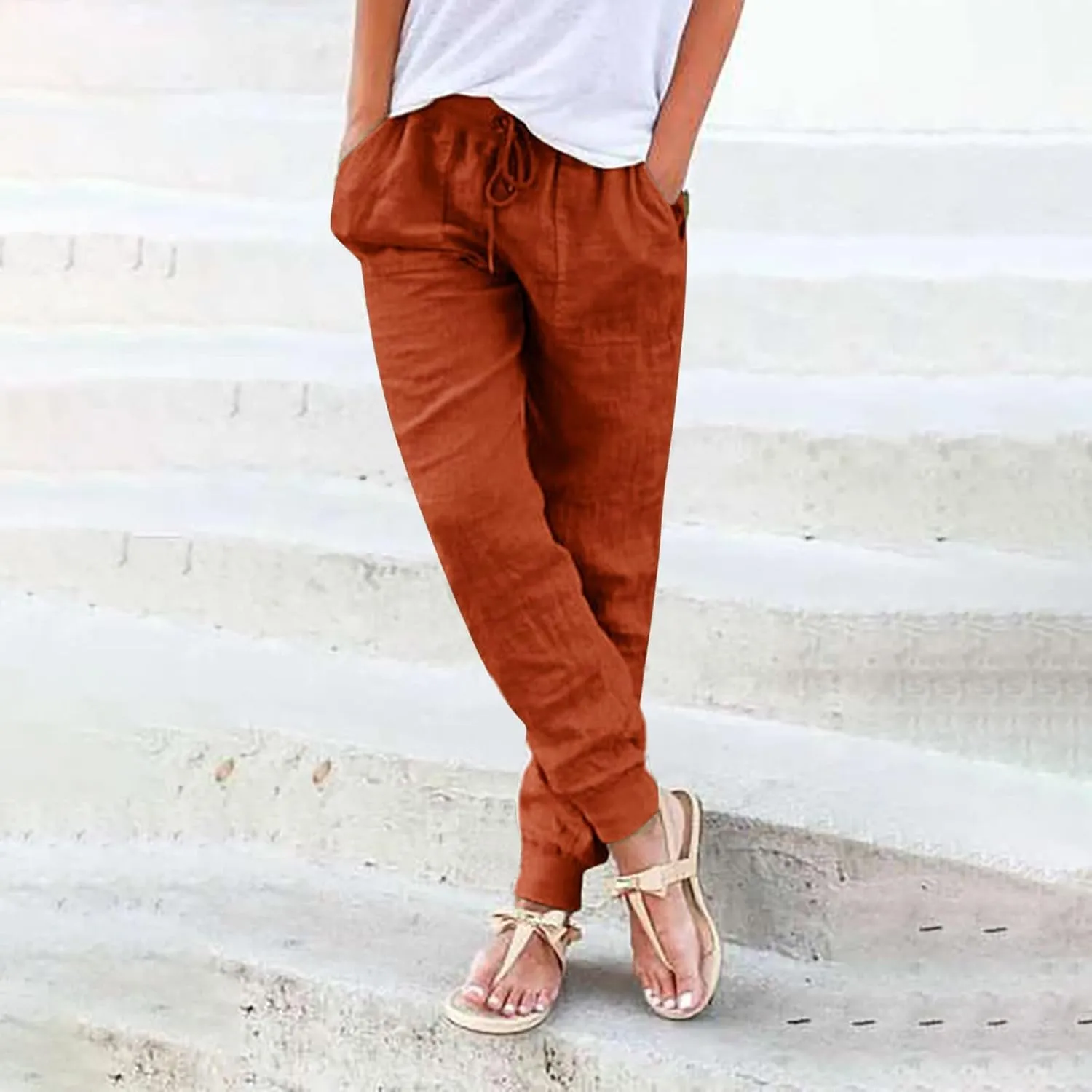 Barrel Pants for Women Winter Flowing Beach Slacks with Pockets High Waisted Water Resistant