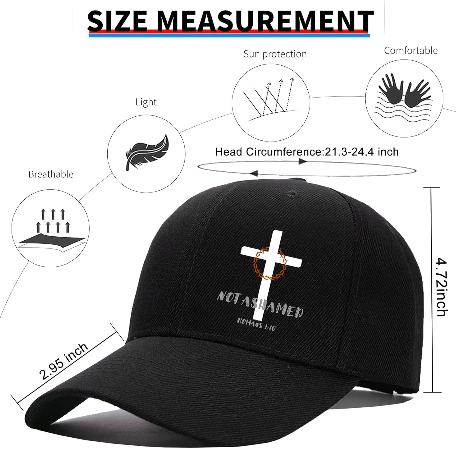 Baseball Cap for Men Baseball Hats Christian Jesus Cross Hat for Mens