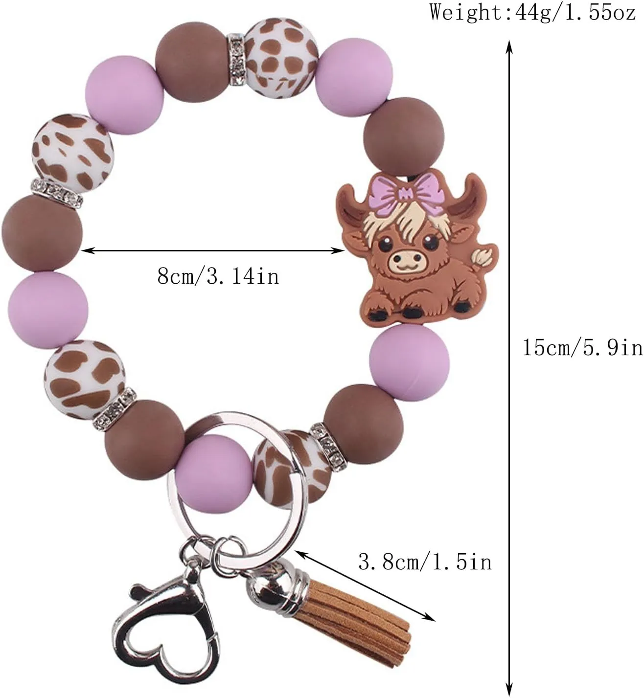 Beaded Wristlet Keychain for Women Cute Wrist Key Chain Leopard Silicone Key Ring Elastic Bowknot Cow Bracelet