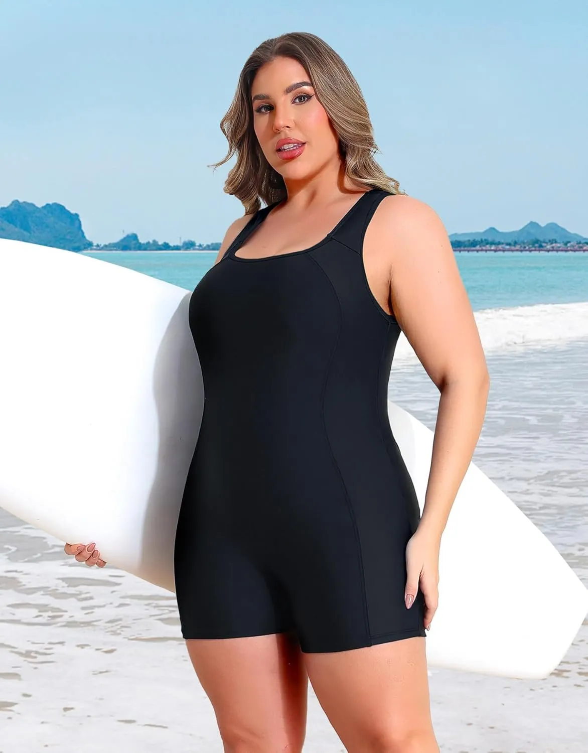 beautyin Plus Size Swimsuit for Women Athletic Boyleg One Piece Bathing Suit