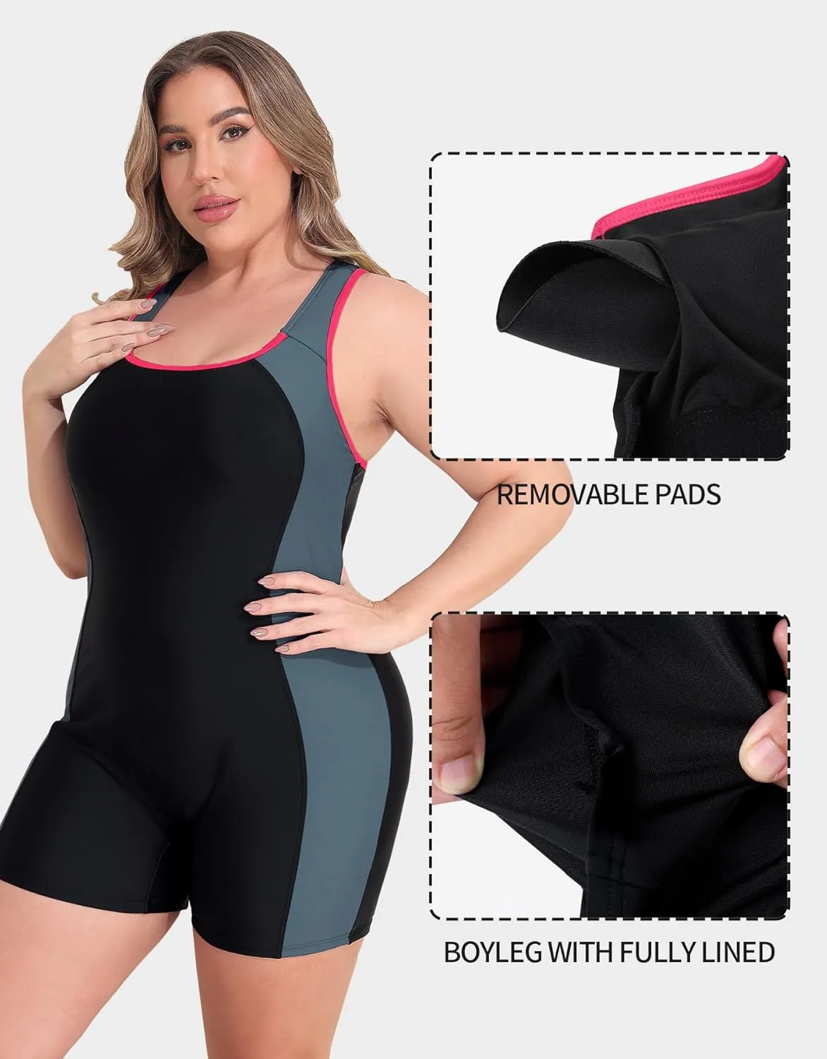 beautyin Plus Size Swimsuit for Women Athletic Boyleg One Piece Bathing Suit