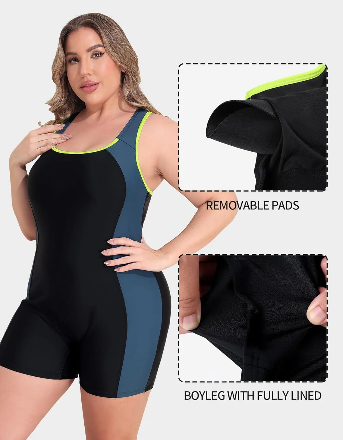 beautyin Plus Size Swimsuit for Women Athletic Boyleg One Piece Bathing Suit
