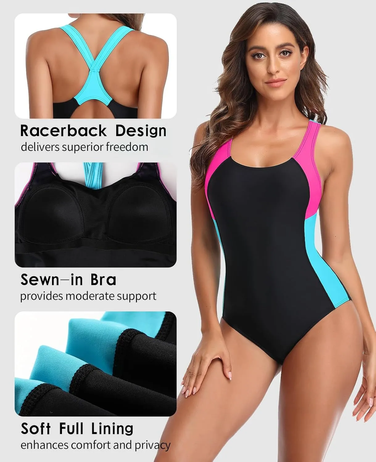 beautyin Womens One Piece Sport Swimsuit Water Aerobic Bathing Suit Lap Swimwear