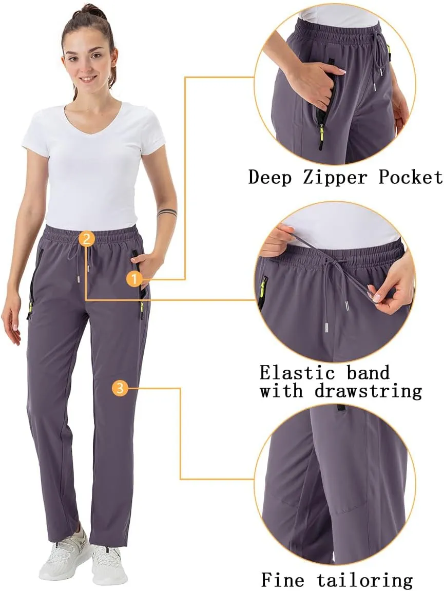 BGOWATU Women's Hiking Cargo Pants Quick Dry Lightweight Water Resistant Joggers Pants Zipper Pockets