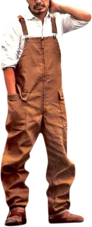 Bib Overall for Men, Men's Bib Overalls Loose Fit Jumpsuit with Pockets Cargo Work Pant Rompers