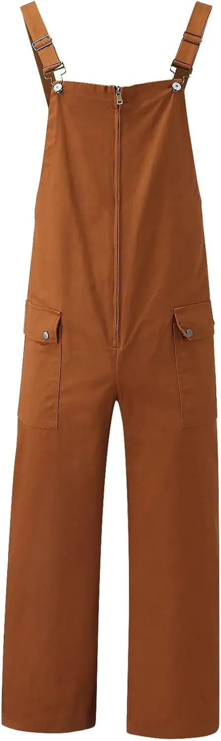 Bib Overall for Men, Men's Bib Overalls Loose Fit Jumpsuit with Pockets Cargo Work Pant Rompers