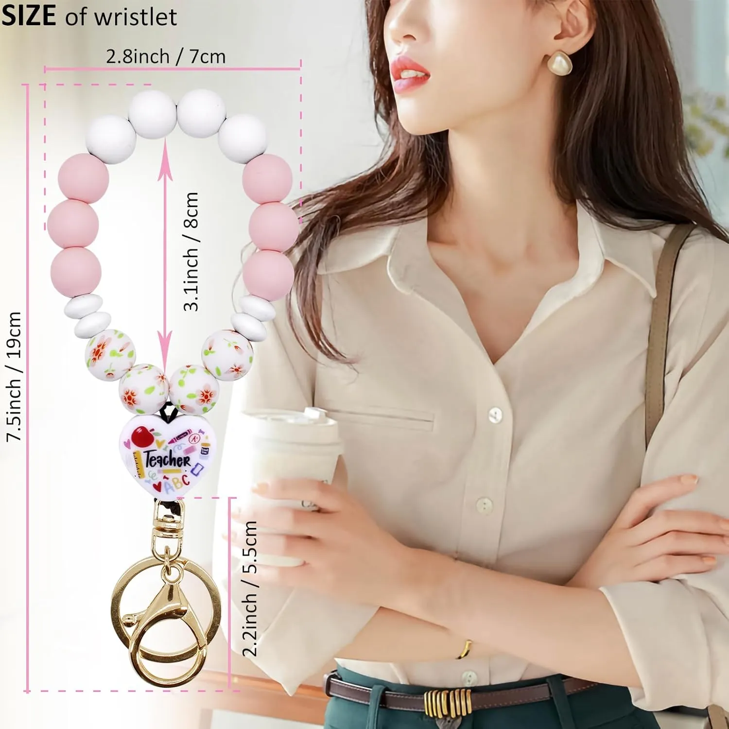 BIHRTC Silicone Bead Keychain Bracelet Wristlet Keychain Key Ring Bracelet Bangle Chain for Women Car Key Chain Ring