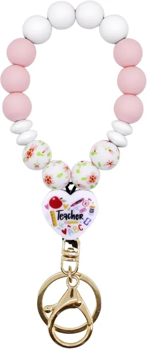 BIHRTC Silicone Bead Keychain Bracelet Wristlet Keychain Key Ring Bracelet Bangle Chain for Women Car Key Chain Ring