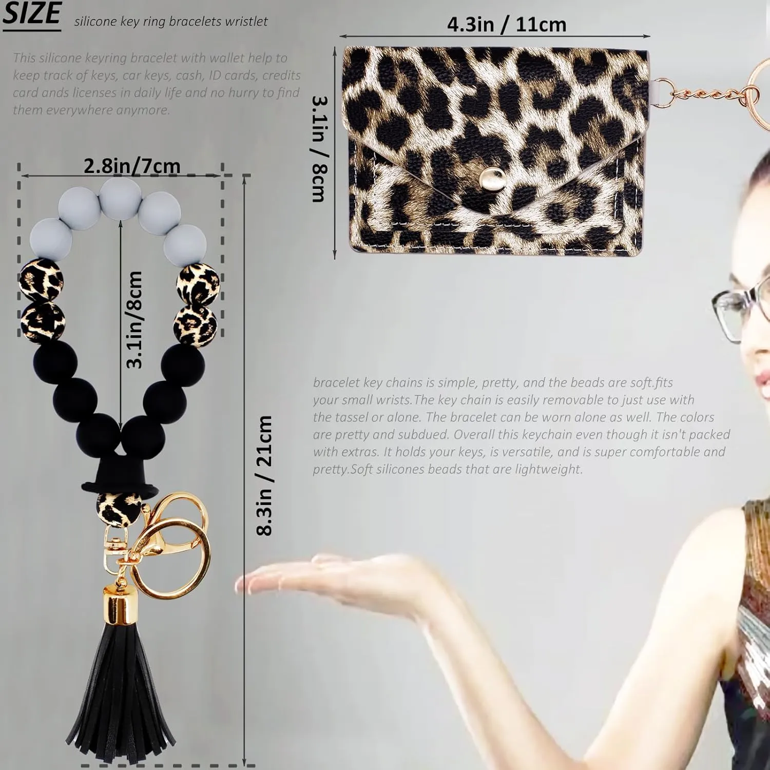 BIHRTC Wristlet Bracelet Wallet Keychain Slicone Bead Bangle Key Ring Bangle Chain for Women Car Keys Ring