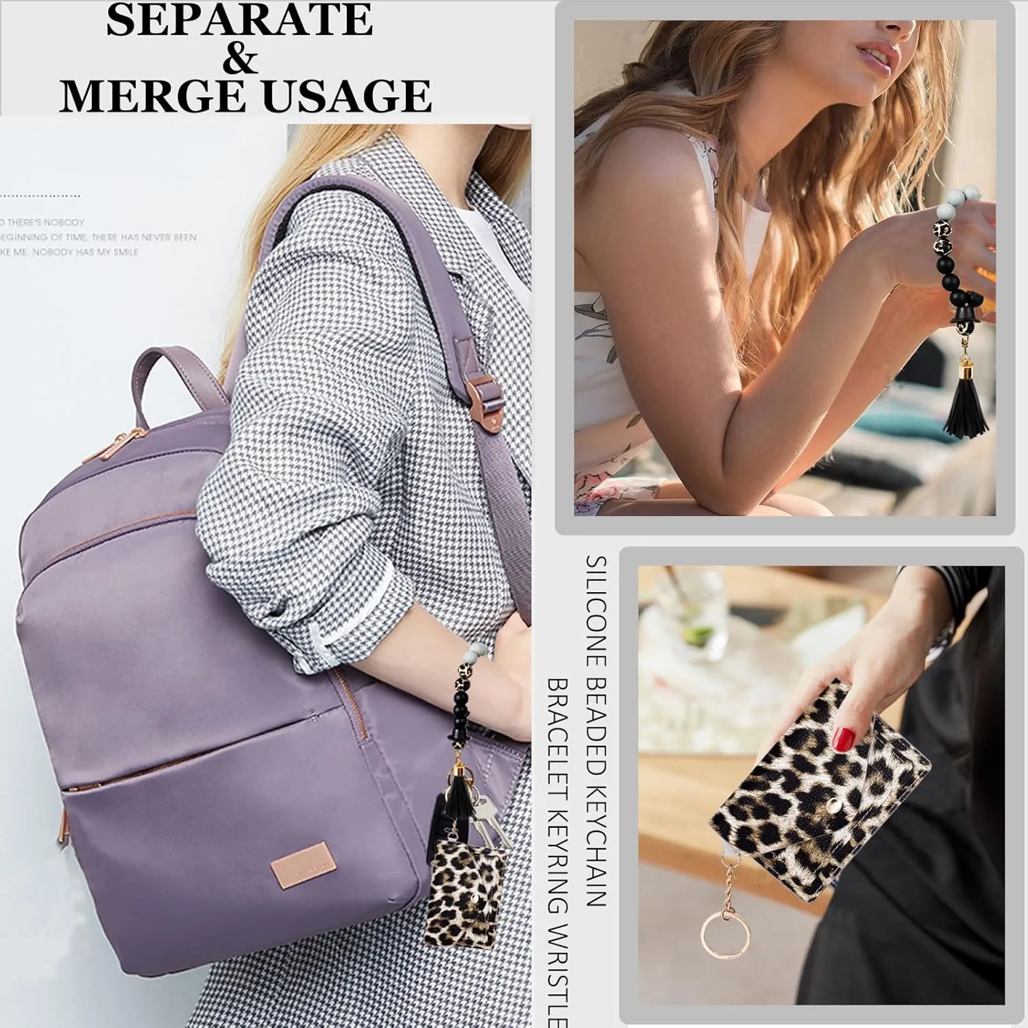 BIHRTC Wristlet Bracelet Wallet Keychain Slicone Bead Bangle Key Ring Bangle Chain for Women Car Keys Ring