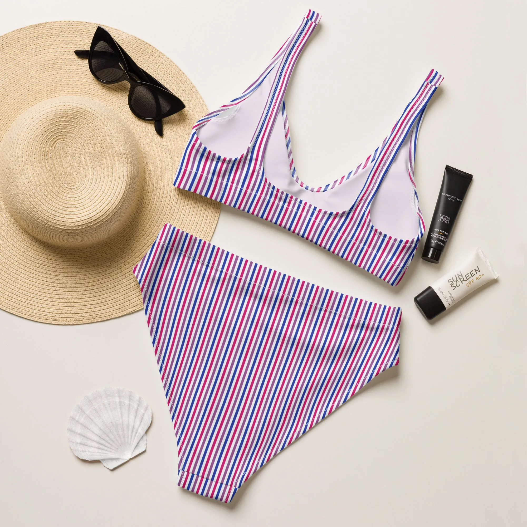 Bisexual Striped Athletic Bikini Top