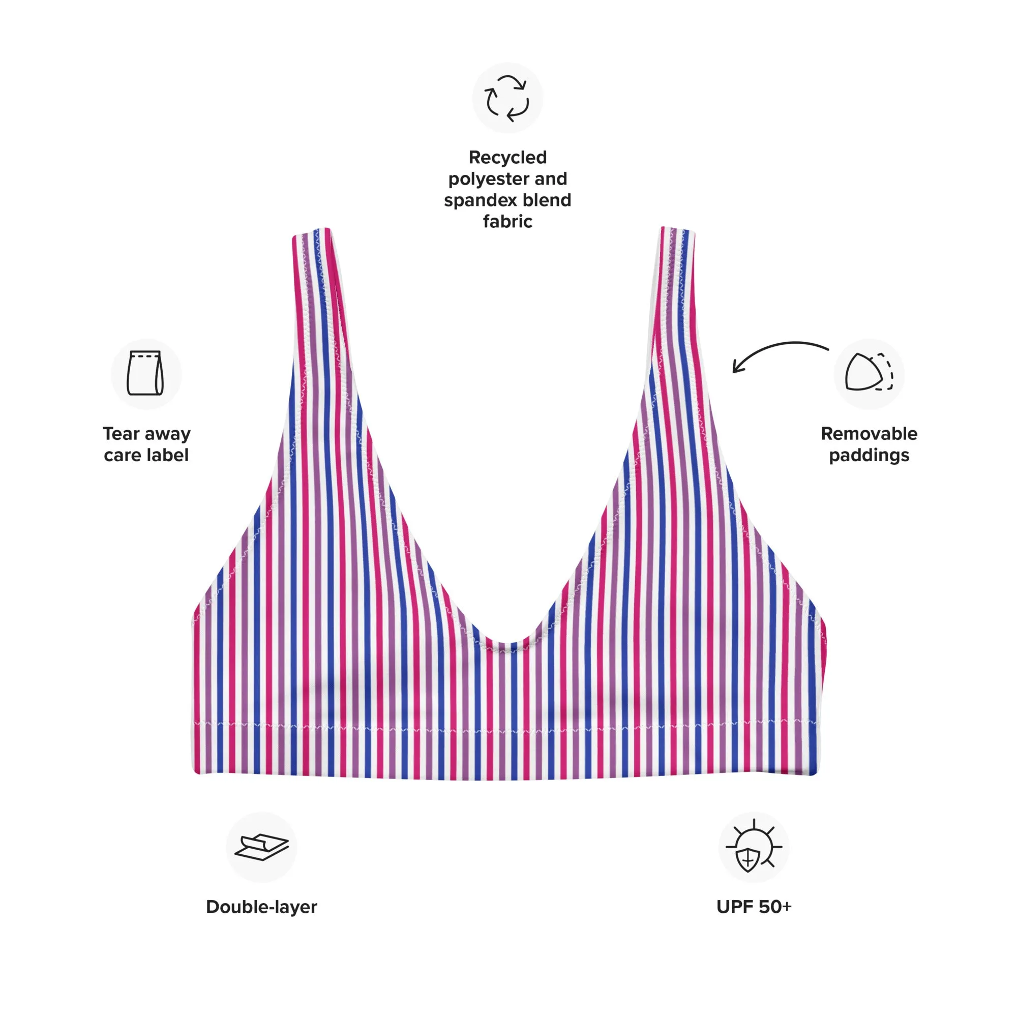 Bisexual Striped Athletic Bikini Top