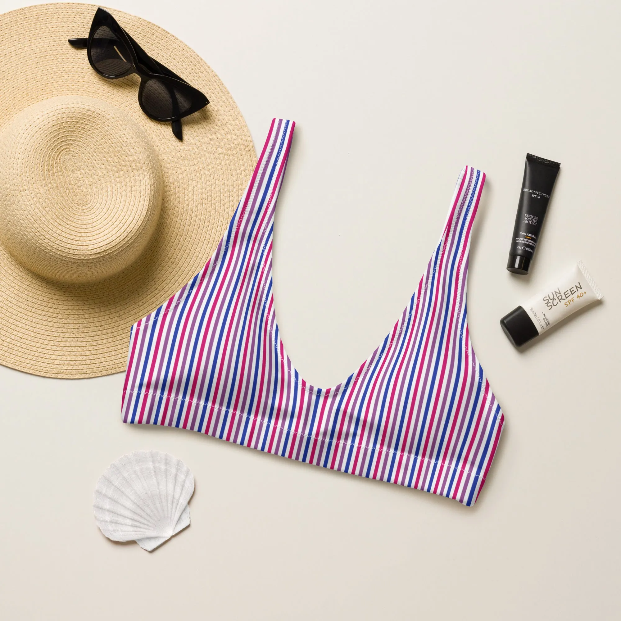 Bisexual Striped Athletic Bikini Top