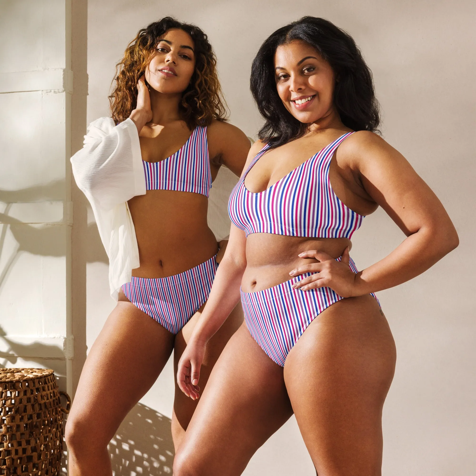 Bisexual Striped Athletic Bikini Top