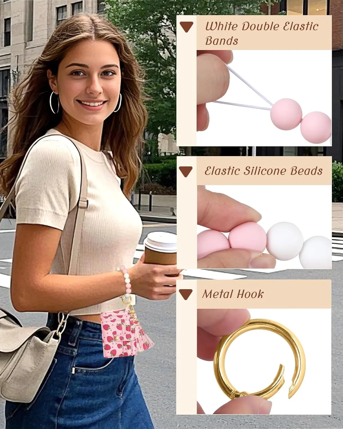Bistup Wallet Keychain Wristlet for Women - Credit Card Holder Wallets Key Chain Ring Cute Design Slim Small RFID Coin Pocket Purse for Ladies Teen Girls Fashion Strawberry
