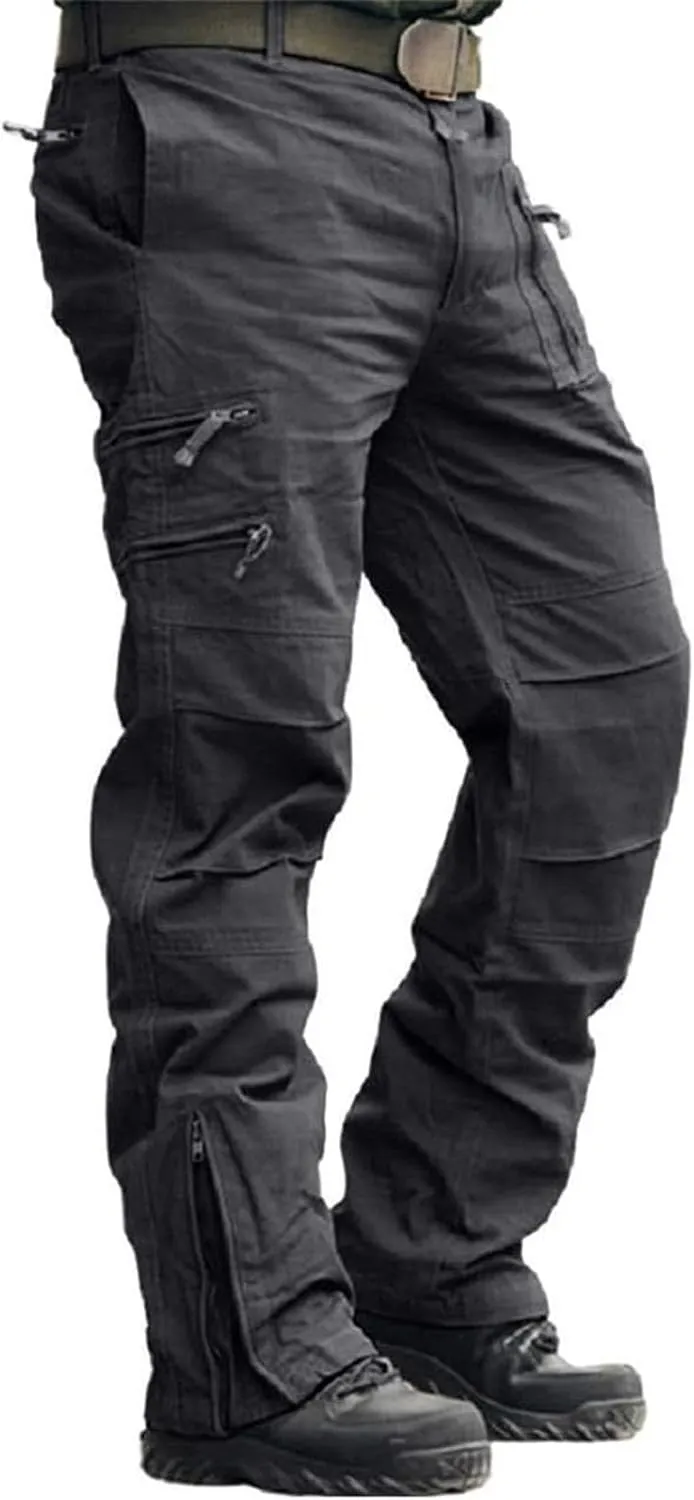 Black Cargo Pants Men Men's Loose Fit Double Knee Work Pant Fall Pants for Men Mens Hunting Pants Camo Mens Fleece Lined Pants Gym Pants Men Multi-Pocket Pants