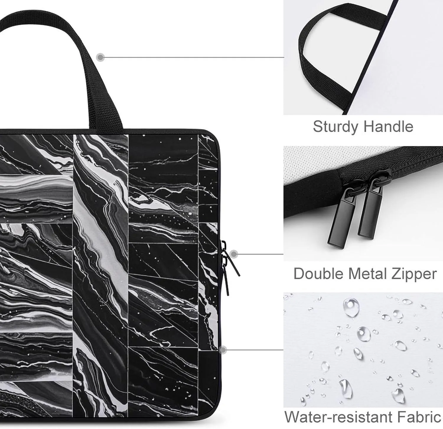 Black Marble Laptop Bag Durable Laptop Sleeve Water-Resistant Notebook Bag for Computer Or Tablet